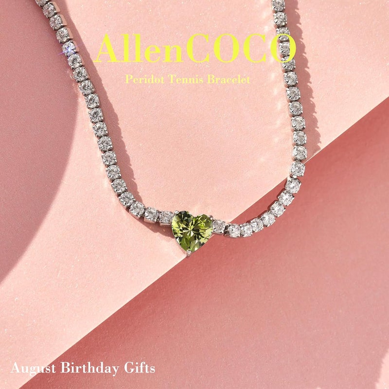 AllenCOCO Sterling Silver Heart Birthstone Bracelet, 14K White Gold Plated, AAAAA+ CZ Cubic Zirconia, Tennis Chain with Heart Charm, Hypoallergenic, Non-Tarnish Jewelry Gift for Women - Image 2